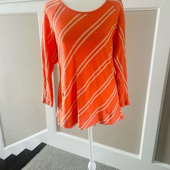 Chico's Asymmetrical Orange and White Striped Tunic. - Picture 1 of 6